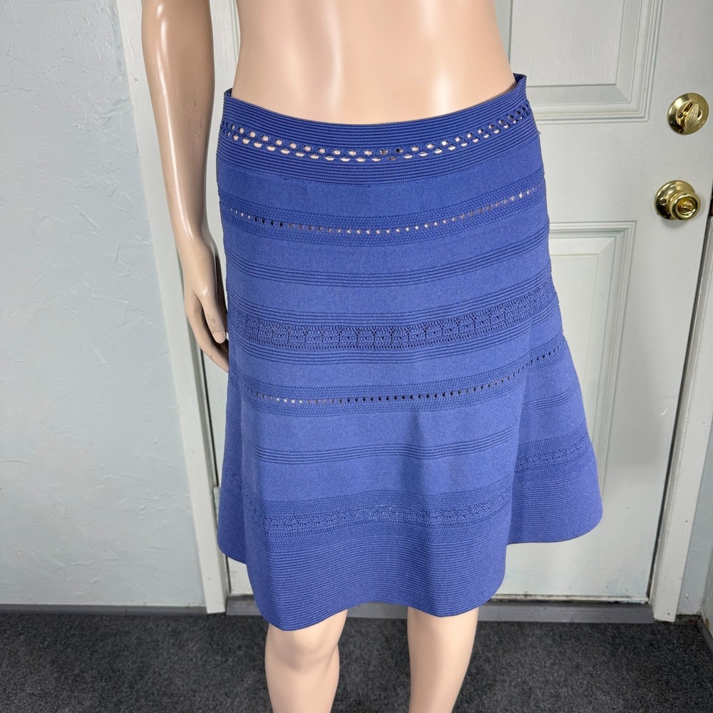 Sandro Paris Women's Skirt 2 Medium Skater Knit Eyelet Enor Blue Designer J28